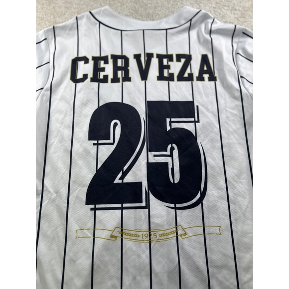 Modelo Shirt Mens Large White Pinstripe Baseball Jersey Beer Advertising Promo - Picture 6 of 7